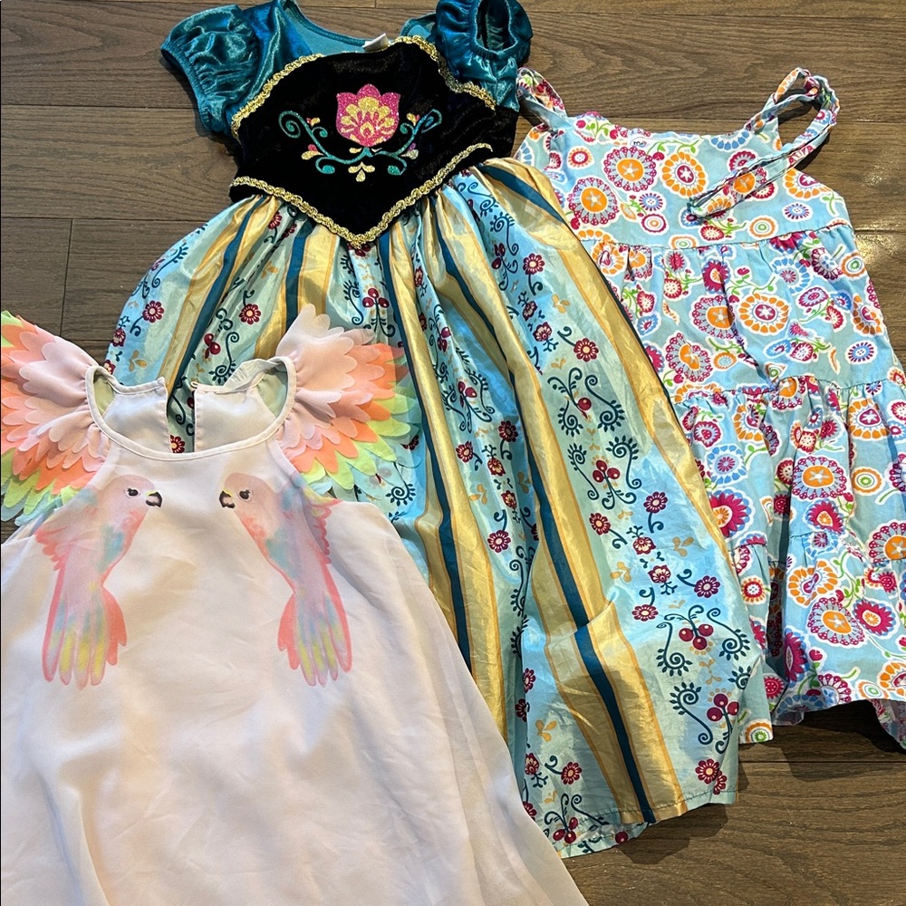 Anna from frozen, pink bird dress and Rosie Posie tiered dress